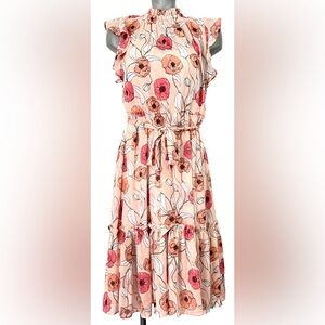 Ann Taylor Floral Chiffon Sleeveless High Neck Dress